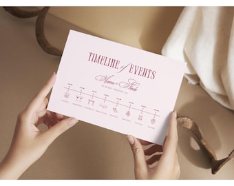 Elegant Wedding Timeline Card Template, Order of Events Schedule Printable (Canva)