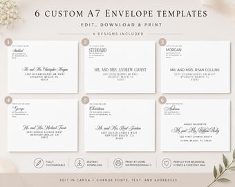 Editable A7 Envelope Templates Bundle | Wedding Address Canva (6 Designs)