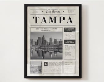 Tampa City Downtown Poster Print Black and White Download - 2 Versions Newspaper