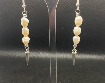 Pearls & Punk- Alternative Inspired Silver Dangly Earrings