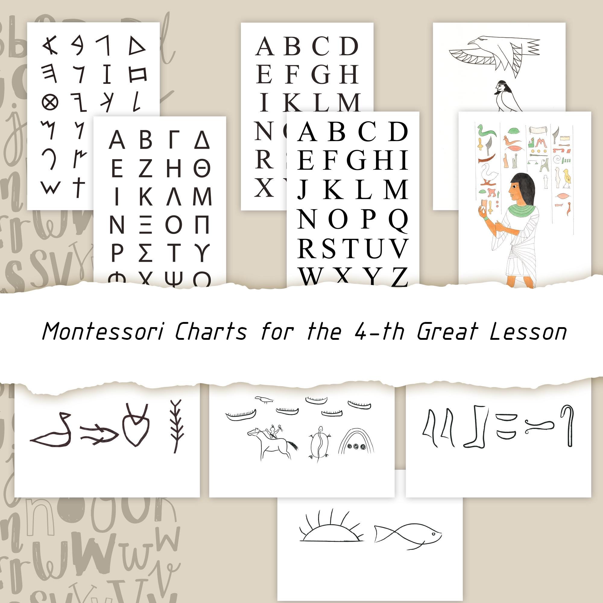 Montessori Alphabet Charts: Pictograms, Hieroglyphs (A3) - Etsy