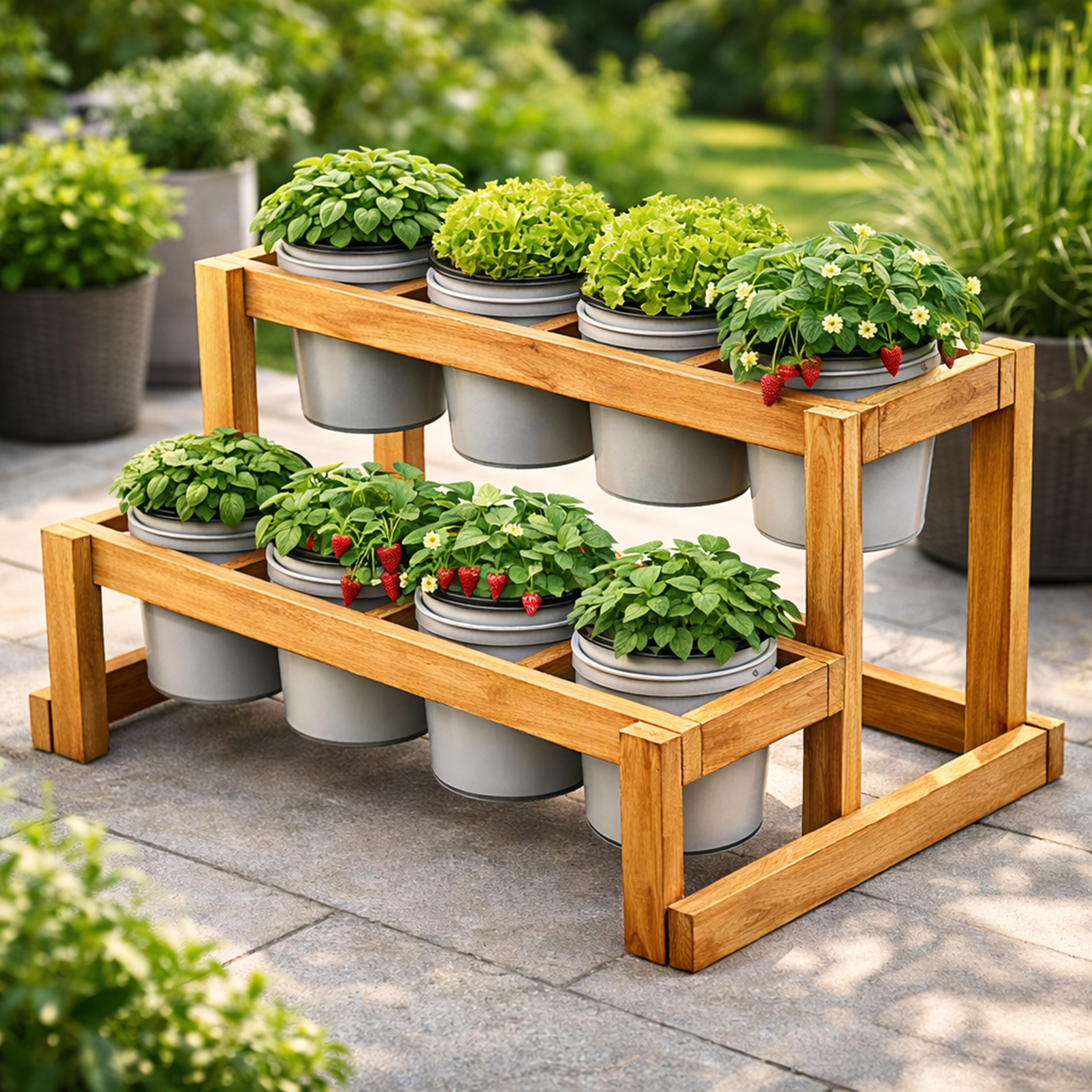 2-tier Bucket Planter Stand Plans DIY Vertical Garden Rack 8x 5-gallon ...