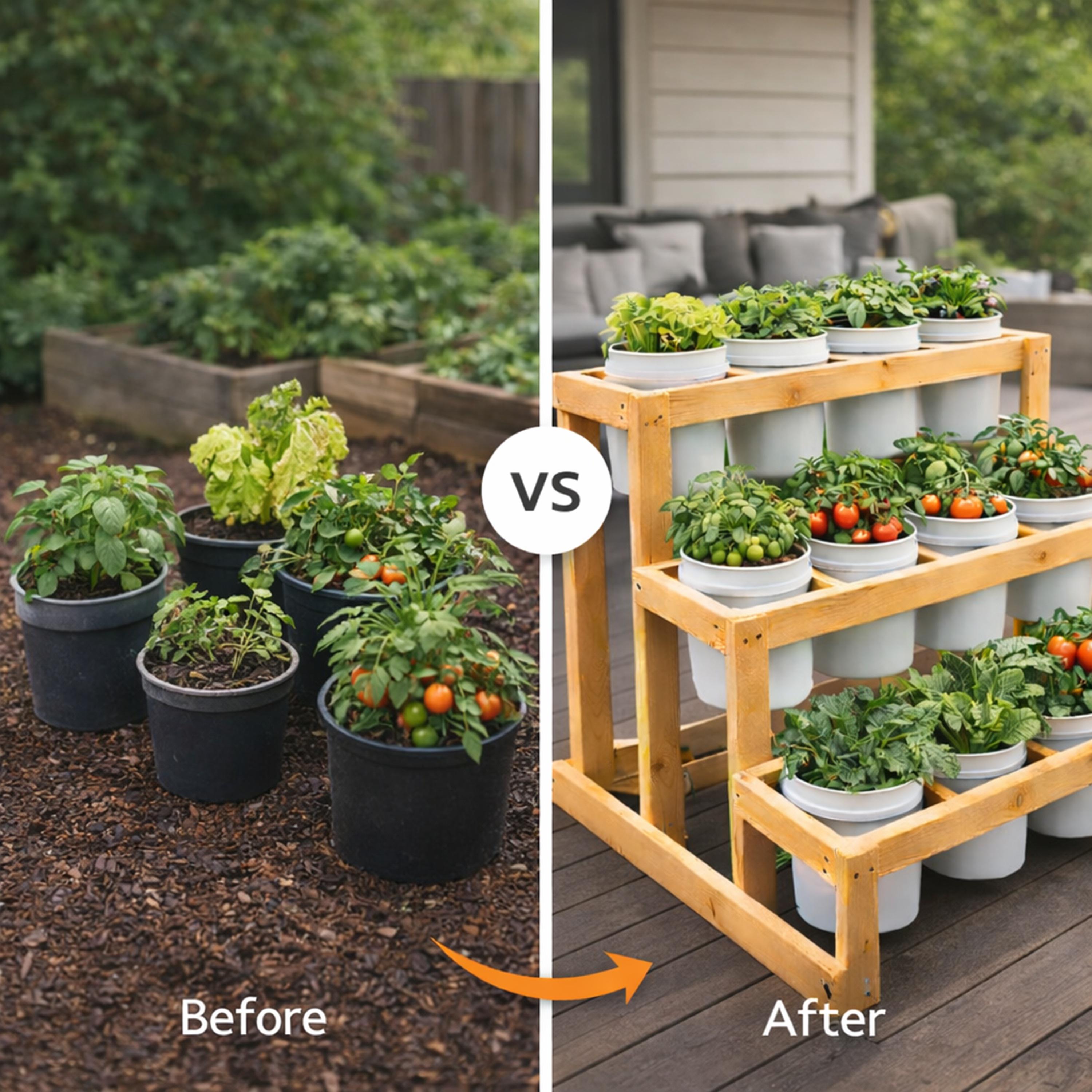 3-tier Bucket Planter Stand Plans DIY Vertical Garden Rack 12x 5-gallon ...