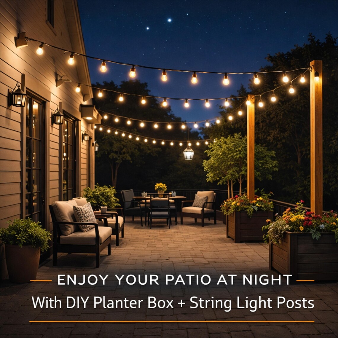 Mobile String Light Posts Cedar Planter Box With String Light Post | Outdoor Patio Lighting Stand ...