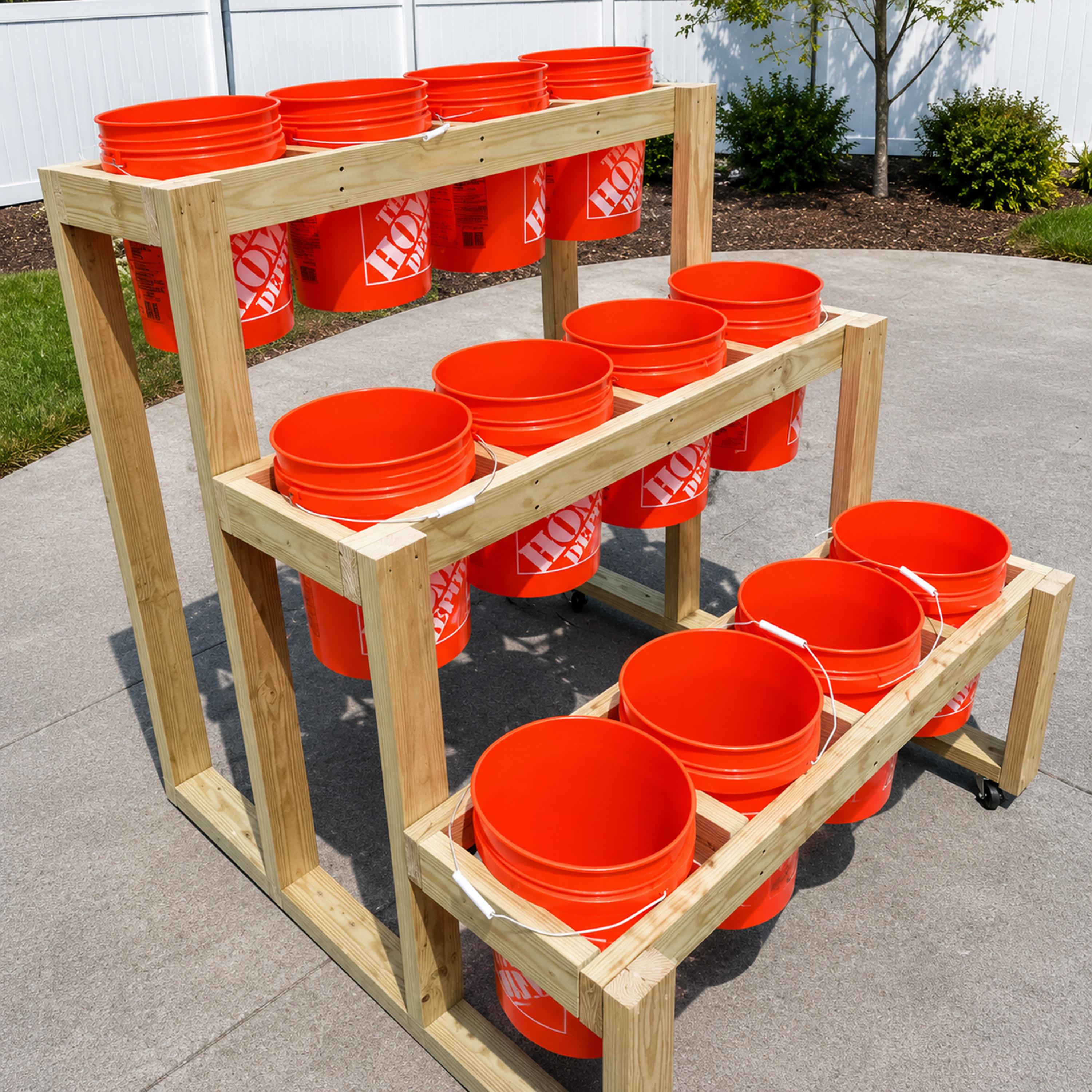 3-tier Rolling Bucket Planter Stand Plans DIY Vertical Garden Rack 12x ...