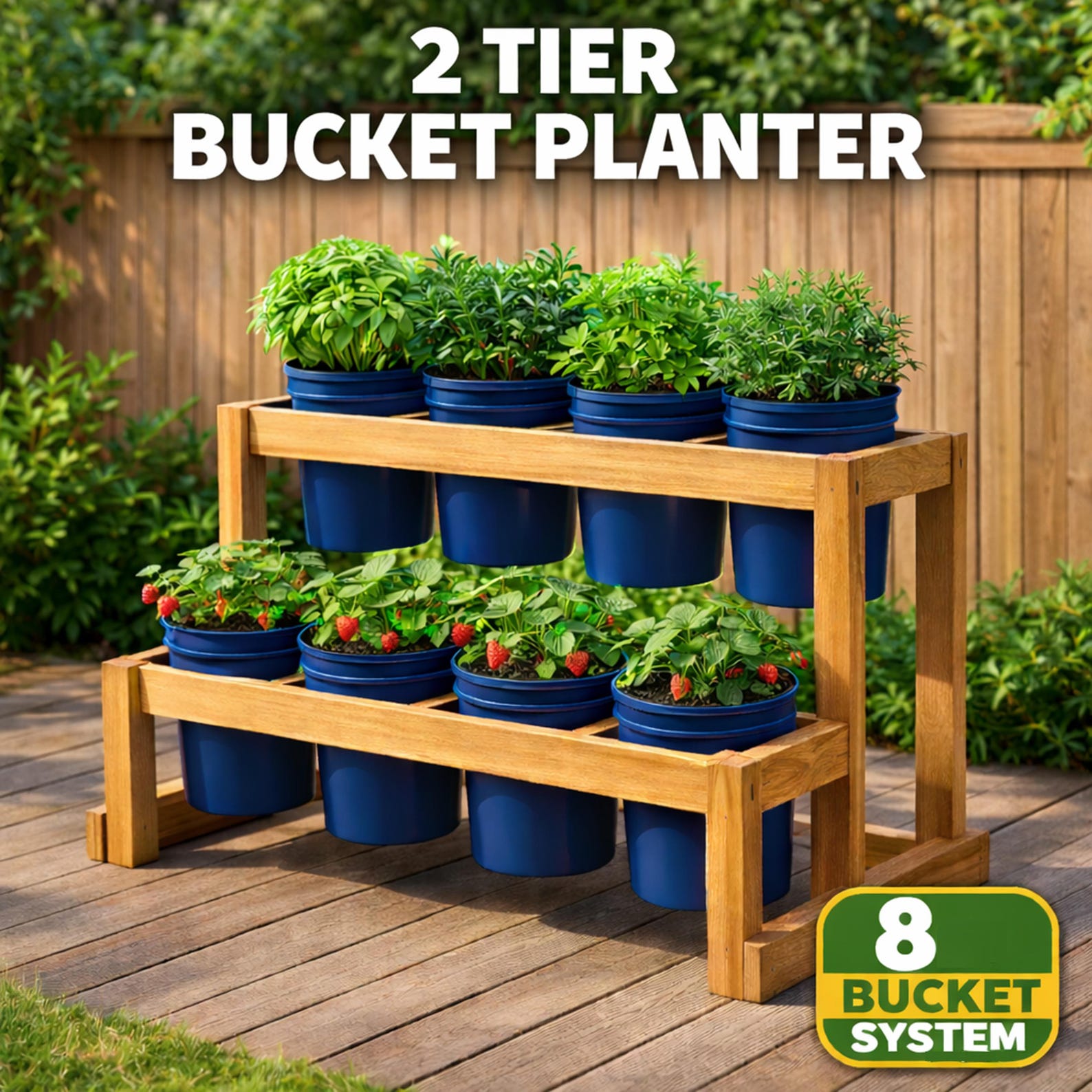 2-tier Bucket Planter Stand Plans DIY Vertical Garden Rack 8x 5-gallon ...