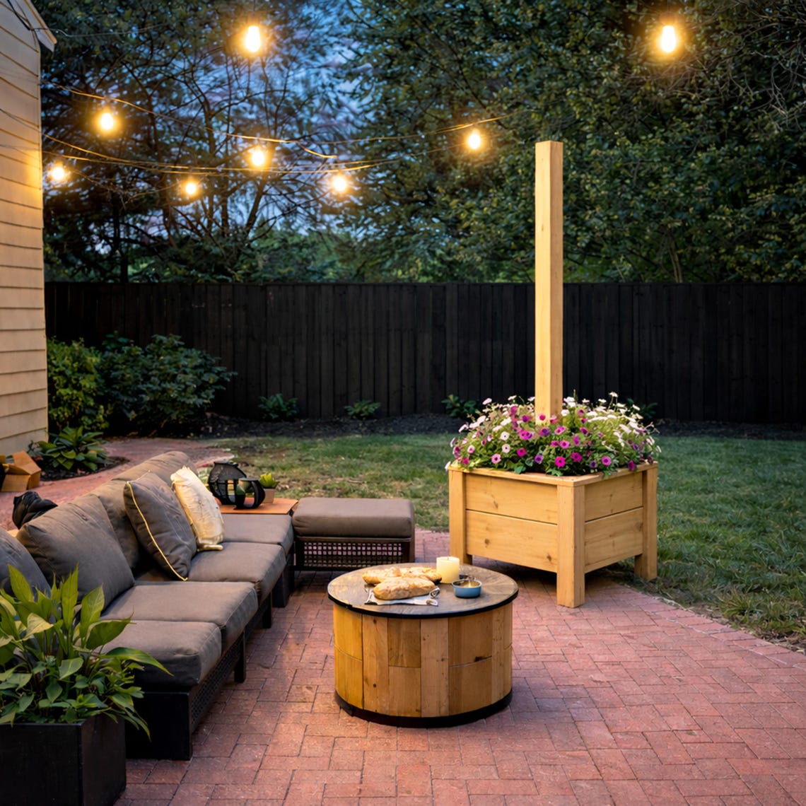 Cedar Planter Box With String Light Post | Outdoor Patio Lighting Stand ...