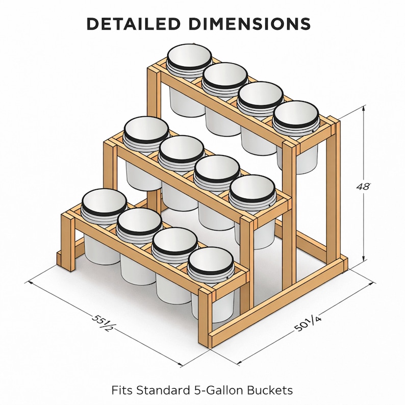3-tier Bucket Planter Stand Plans DIY Vertical Garden Rack 12x 5-gallon ...