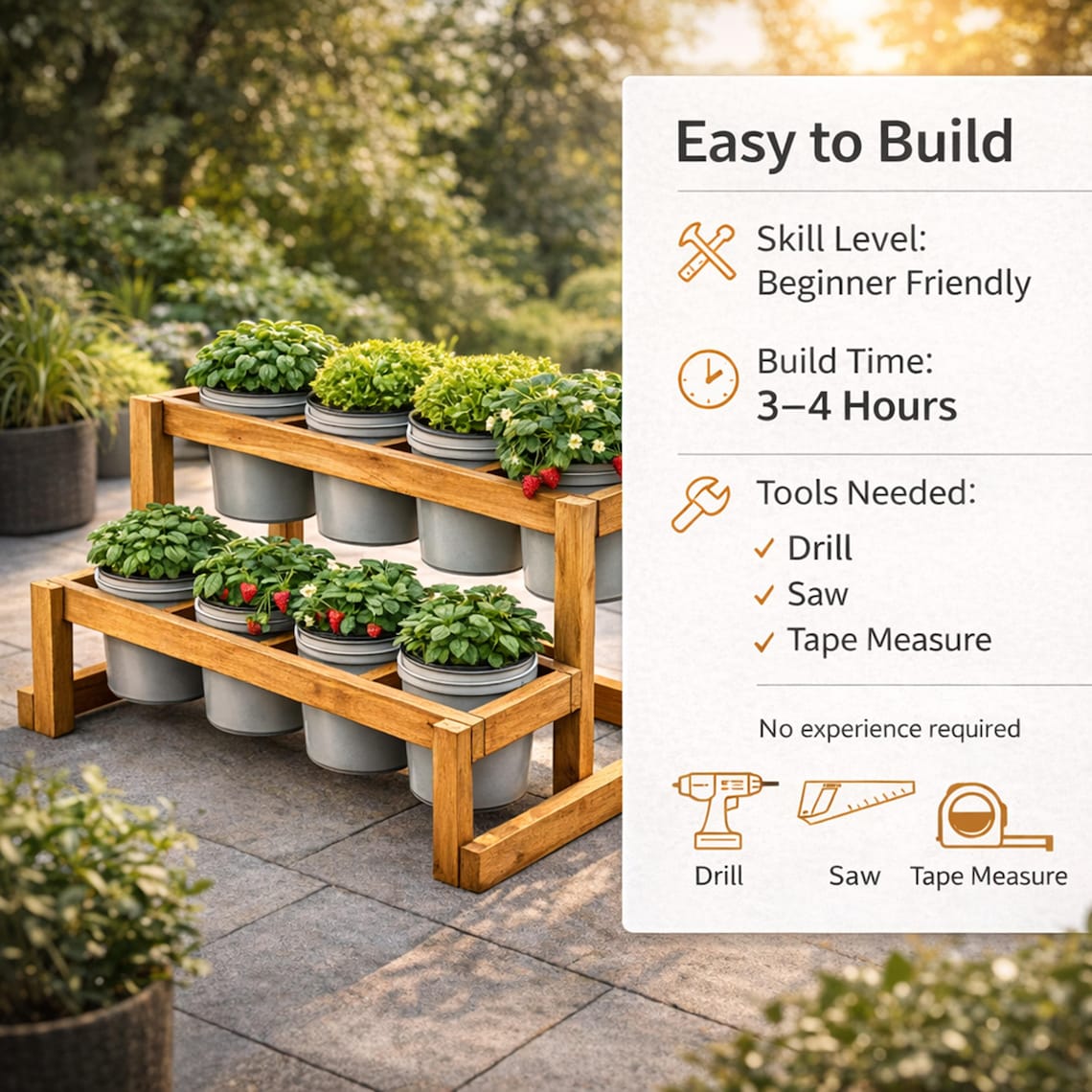 2-tier Bucket Planter Stand Plans DIY Vertical Garden Rack 8x 5-gallon ...
