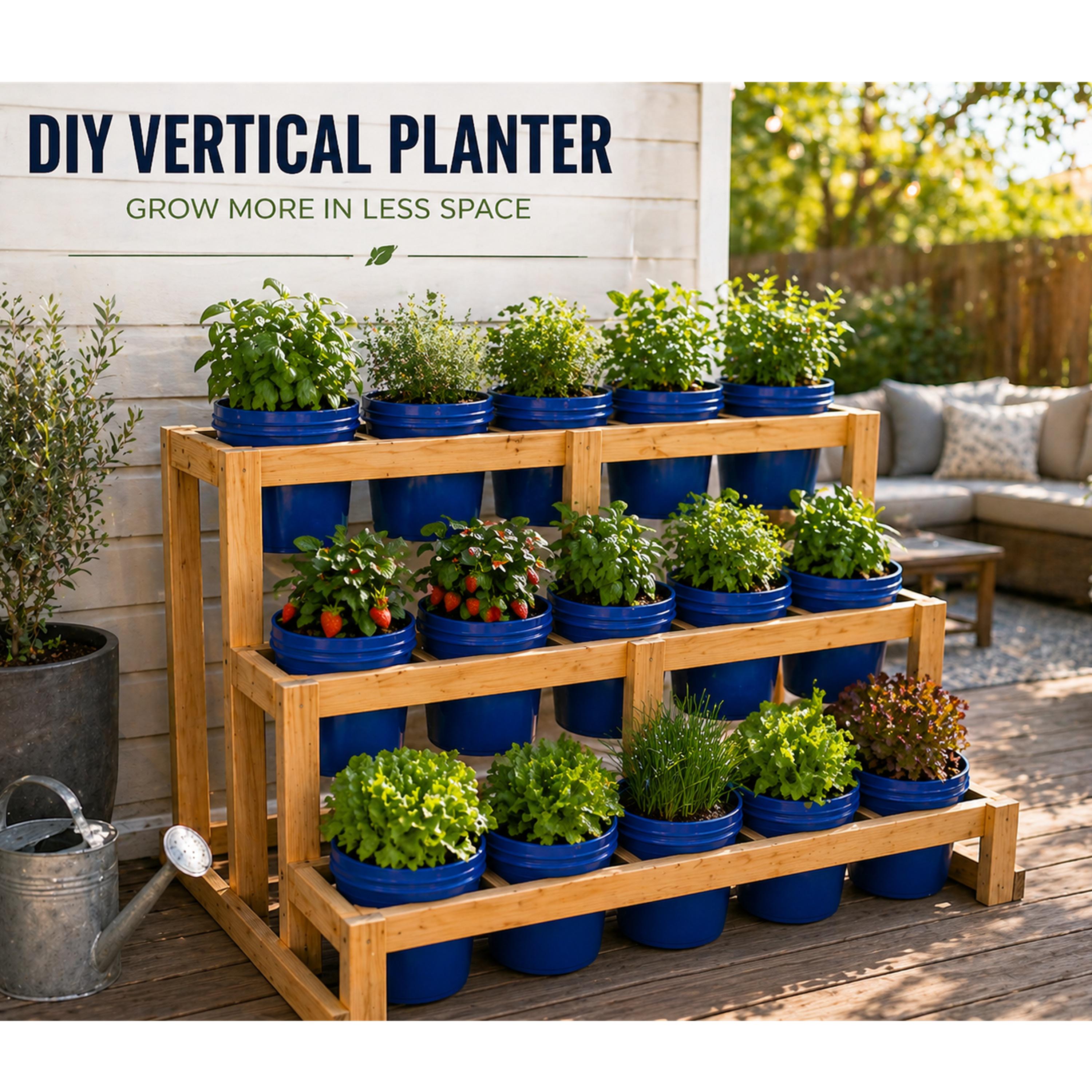 3-tier Bucket Planter Stand Plans DIY Vertical Garden Rack 15x 5-gallon ...