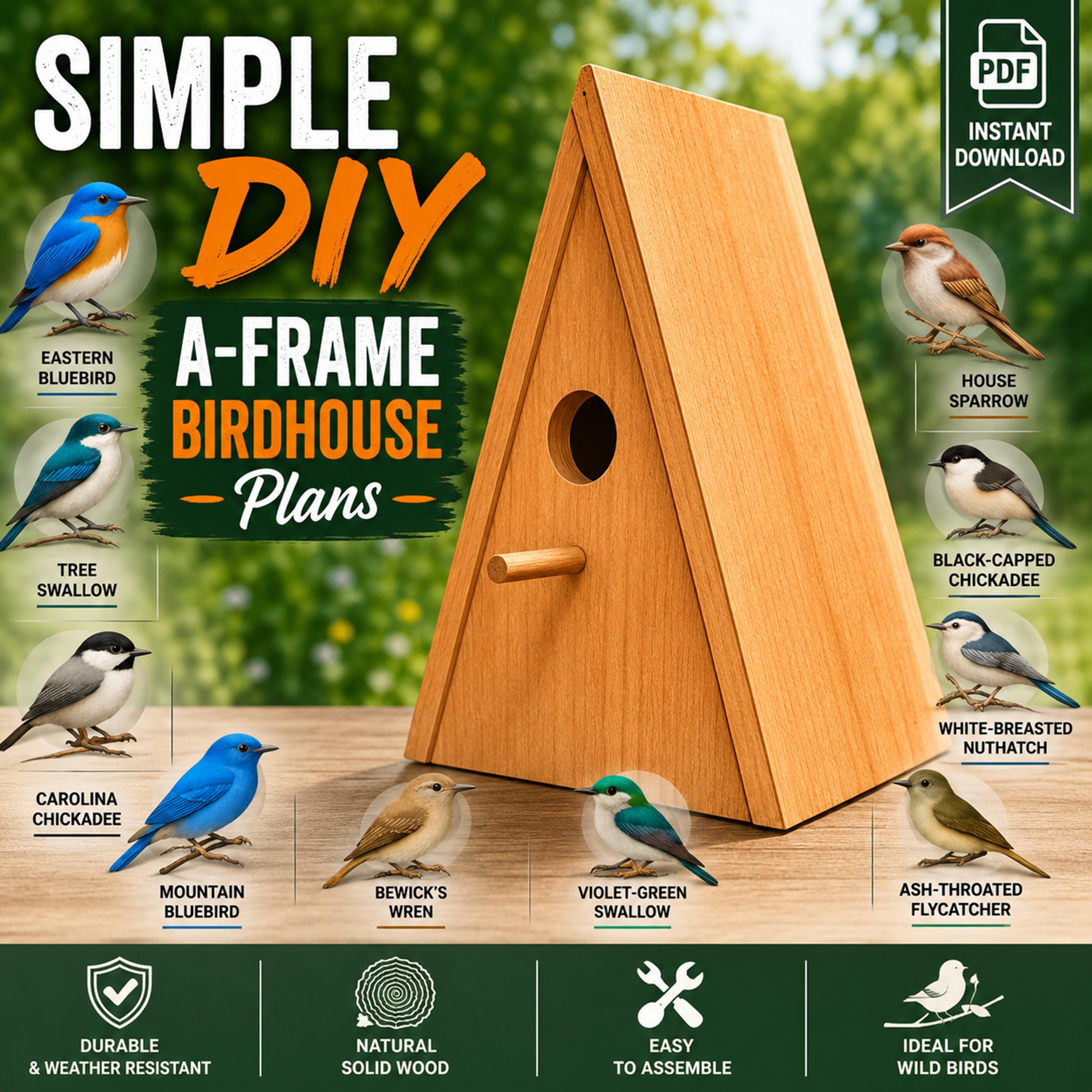 Birdhouse Plans PDF | Cedar A-frame DIY Woodworking Project - Etsy