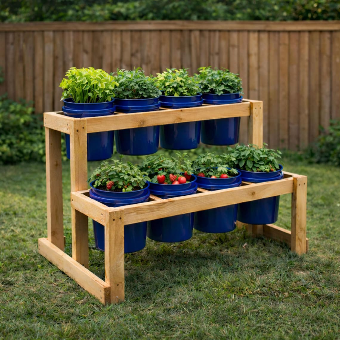 2-tier Bucket Planter Stand Plans DIY Vertical Garden Rack 8x 5-gallon ...