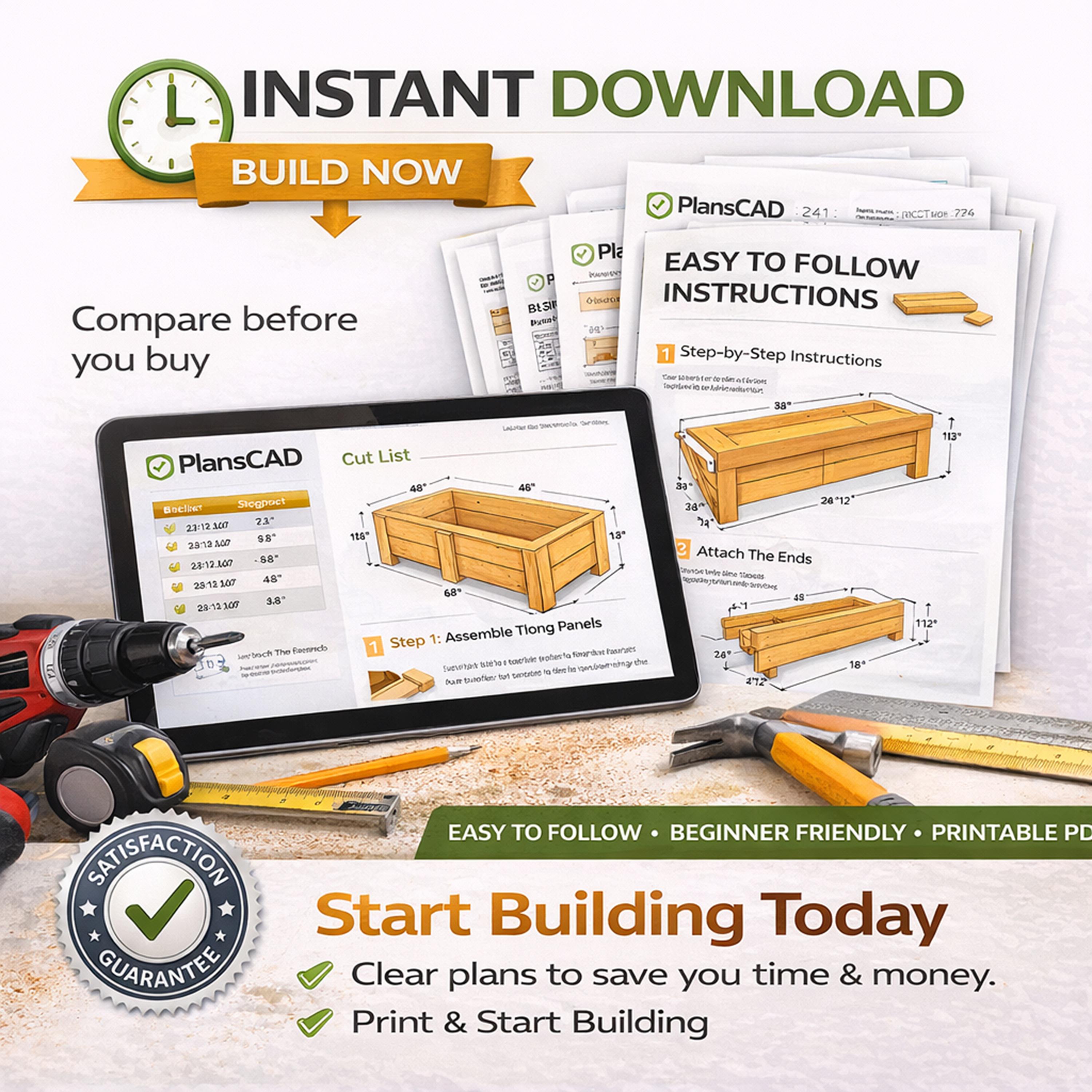 Planter Box Plans Cedar DIY Raised Garden Bed 18x18x48 Outdoor Wood ...