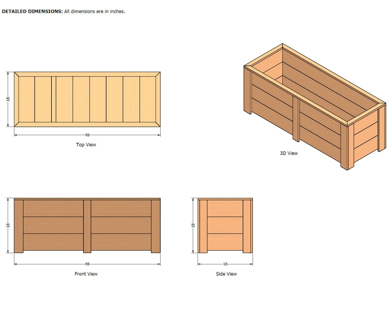 Planter Box Plans Cedar DIY Raised Garden Bed 18x18x48 Outdoor Wood ...