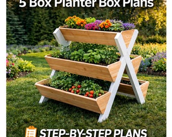 Planter Box Plans 5-Box Tiered Wooden Garden Stand DIY Herb Vegetable Flower Raised