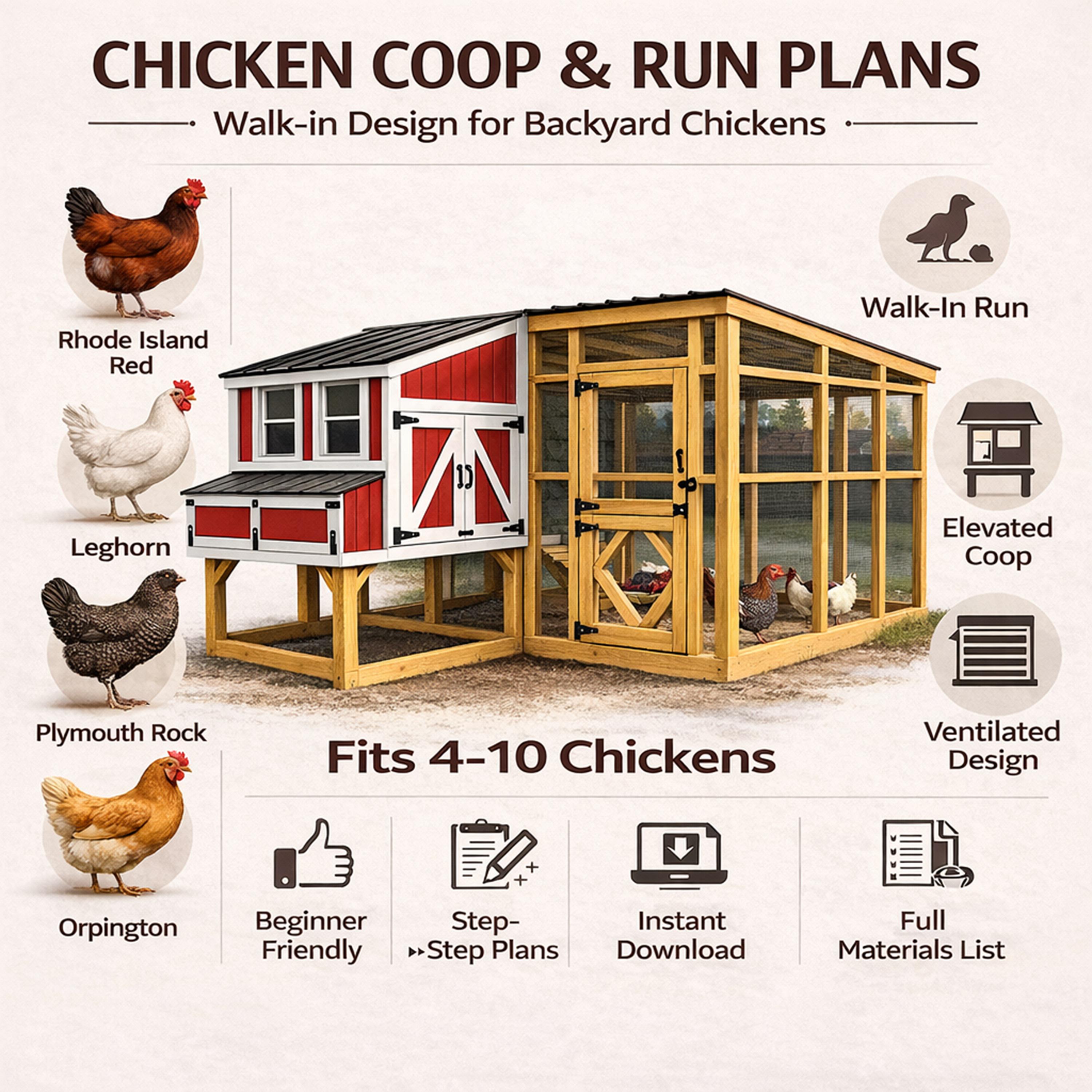 Chicken Coop & Run Plans DIY Walk in Large Modern Coop-run Design ...