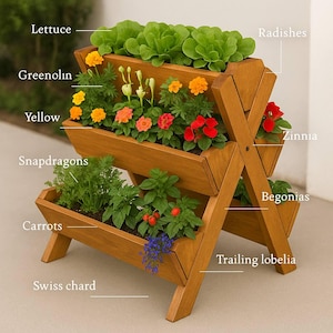 3-Tier Vertical Raised Garden Bed Planter | DIY PDF Plans for Outdoor Wooden Plant Stand | Herb, Vegetable, Flower Gardening Box