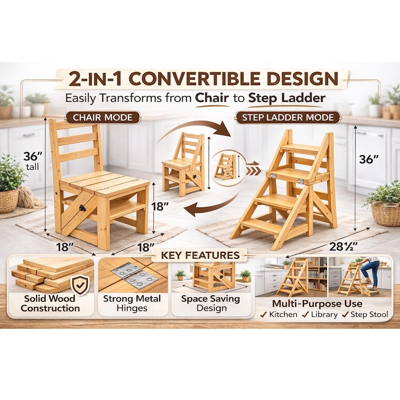 2-in-1 Folding Ladder Chair Plans – Step Stool Build Guide – Wooden ...