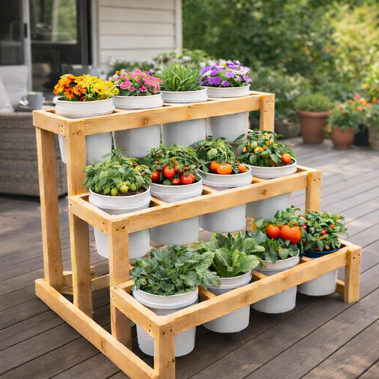 3-tier Bucket Planter Stand Plans DIY Vertical Garden Rack 12x 5-gallon ...