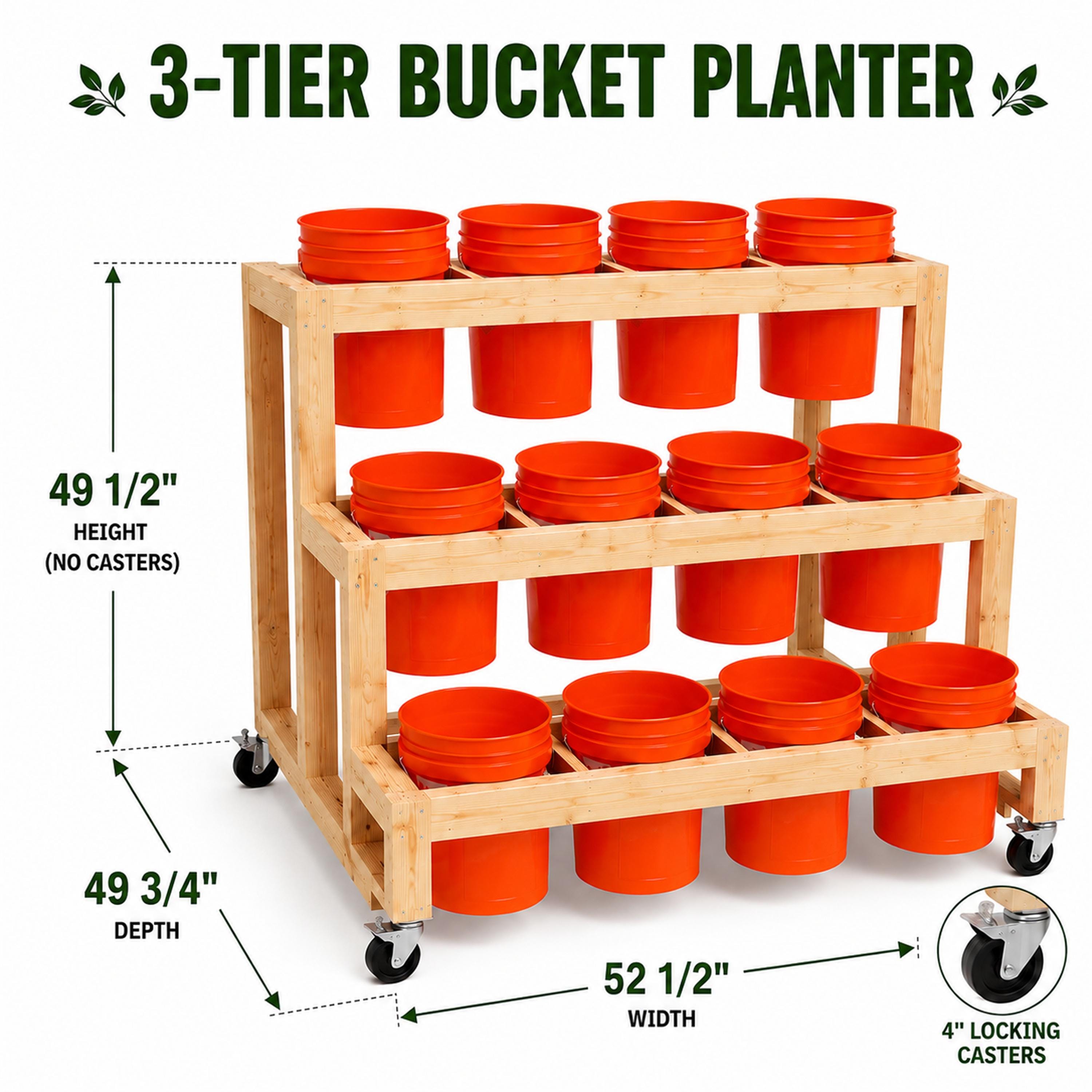 3-tier Rolling Bucket Planter Stand Plans DIY Vertical Garden Rack 12x ...