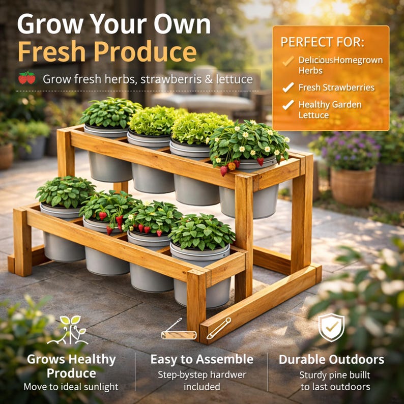 2-tier Bucket Planter Stand Plans DIY Vertical Garden Rack 8x 5-gallon ...