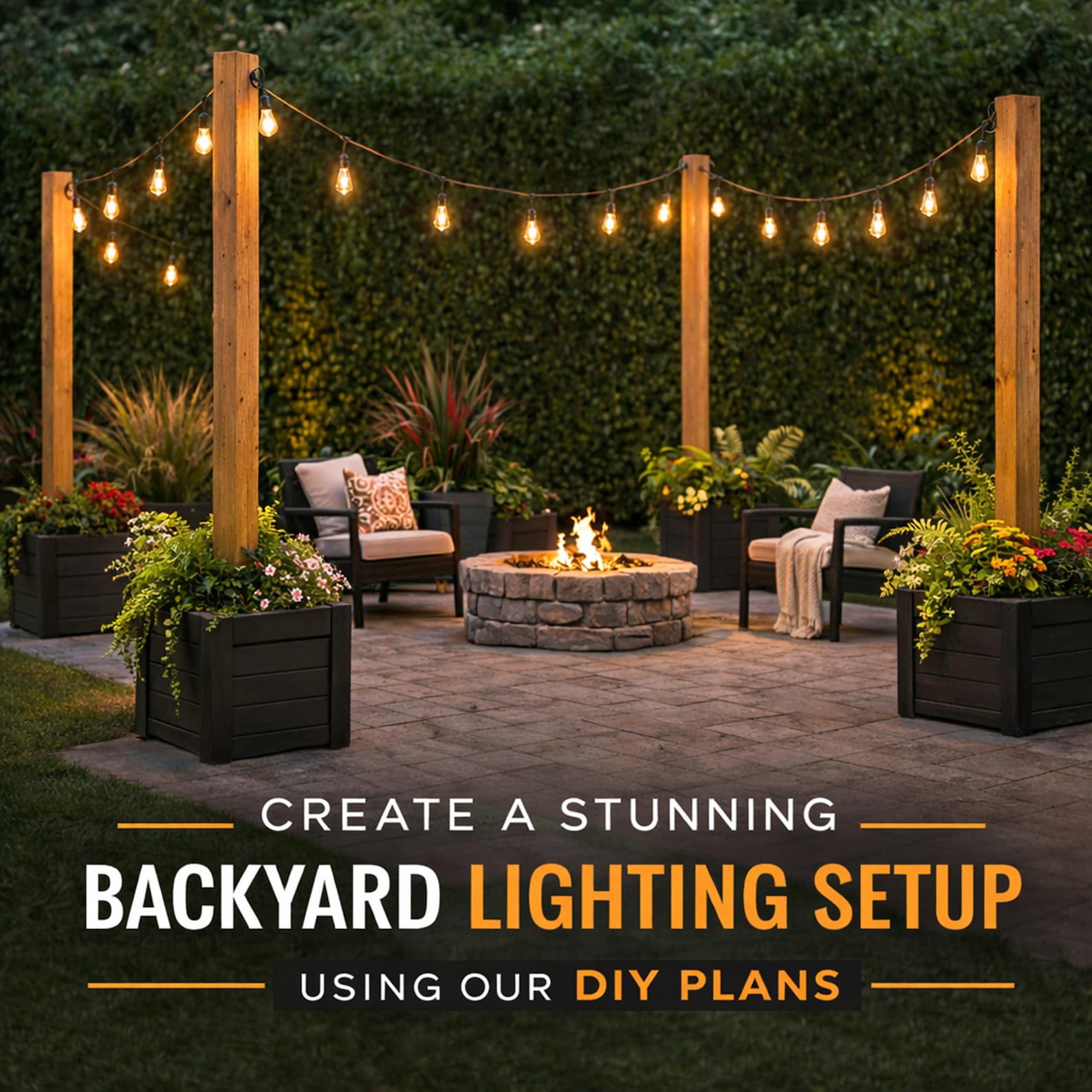 Cedar Planter Box With String Light Post | Outdoor Patio Lighting Stand ...
