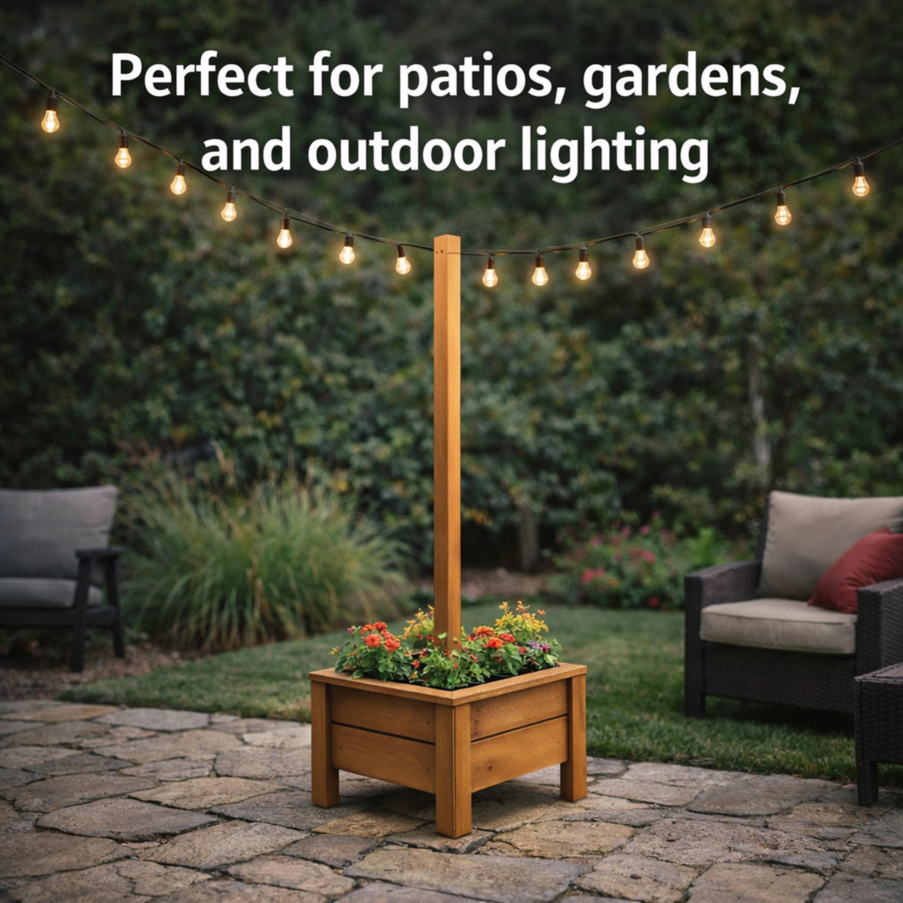 Cedar Planter Box With String Light Post | Outdoor Patio Lighting Stand ...