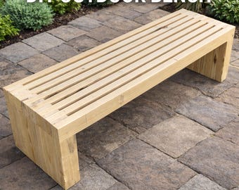 Bench Plans PDF – Modern Slatted 2x4 DIY Woodworking Furniture, Indoor Outdoor Patio Garden Blueprint