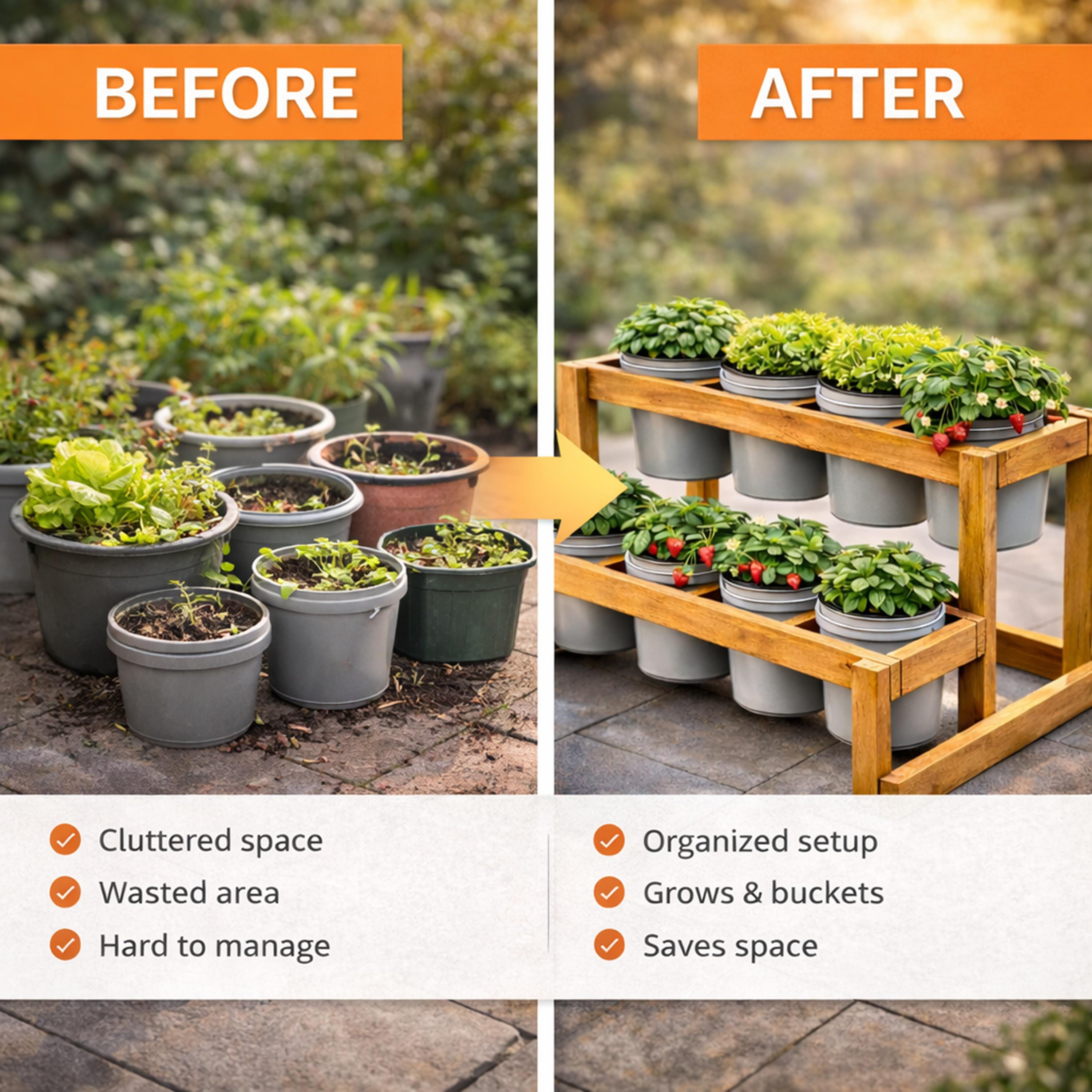 2-tier Bucket Planter Stand Plans DIY Vertical Garden Rack 8x 5-gallon ...