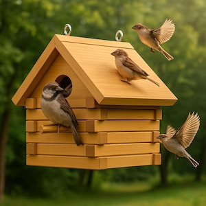 Rustic Log Cabin Birdhouse Plans PDF – DIY Woodworking Blueprints Hanging Outdoor Handmade Garden Décor Project