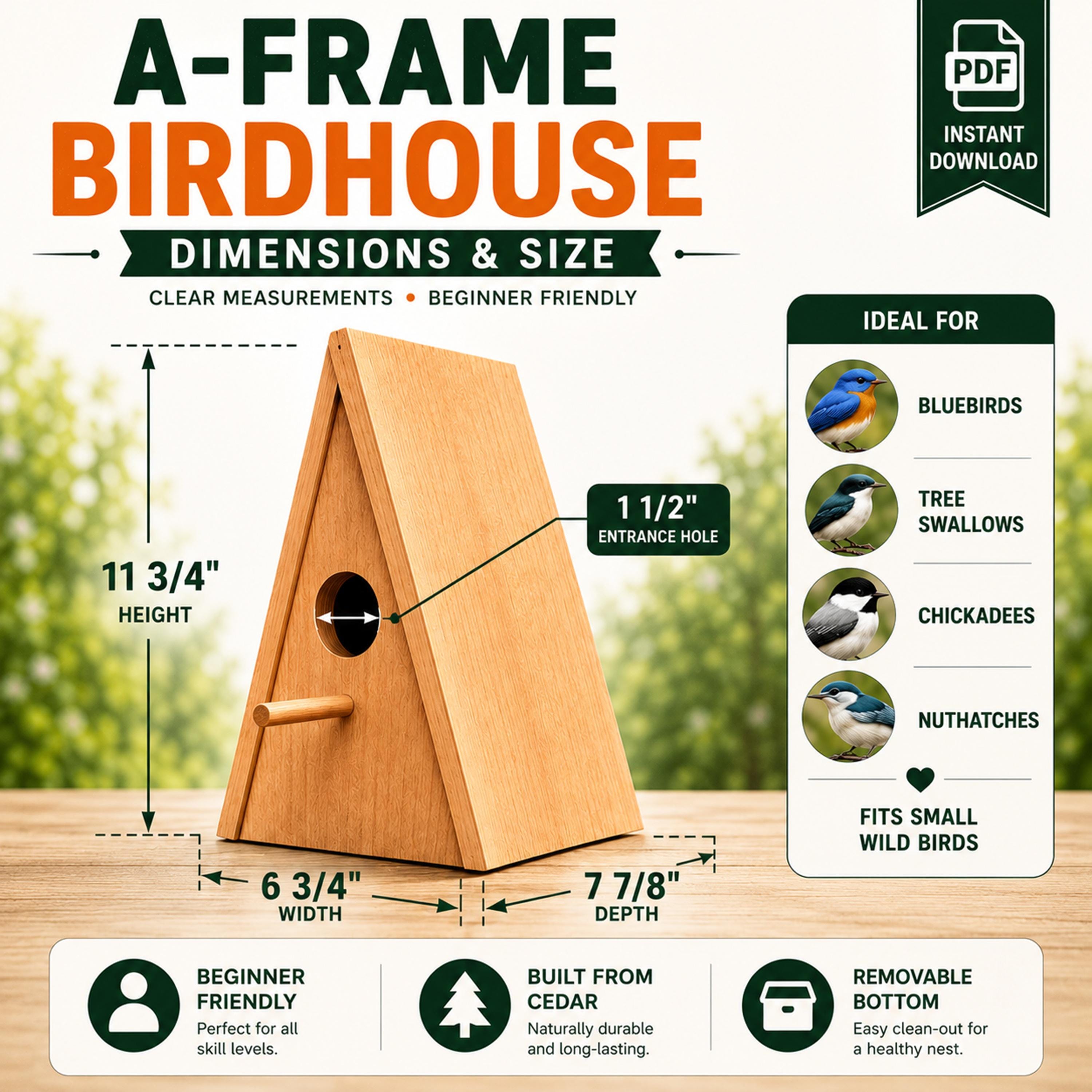 Birdhouse Plans PDF | Cedar A-frame DIY Woodworking Project - Etsy