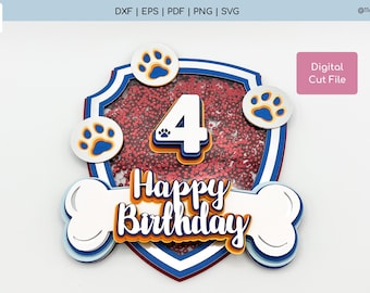 Dog Cake Topper SVG - Puppy Cake Topper Cut File - Paw SVG - Pet SVG - Dog Svg - Instant Download