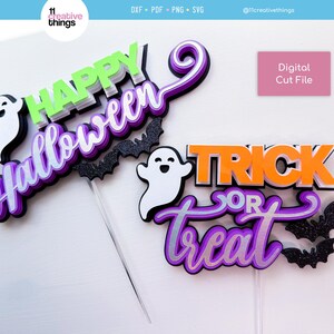 Happy Halloween und Süßes oder Saures Kuchen Topper SVG Vorlage (Digitaler Download) Bild 3