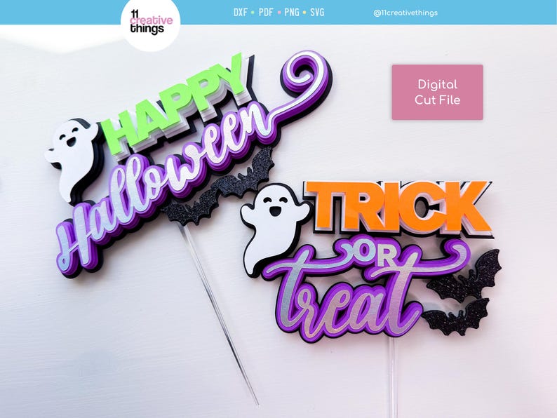 Happy Halloween und Süßes oder Saures Kuchen Topper SVG Vorlage (Digitaler Download) Bild 3