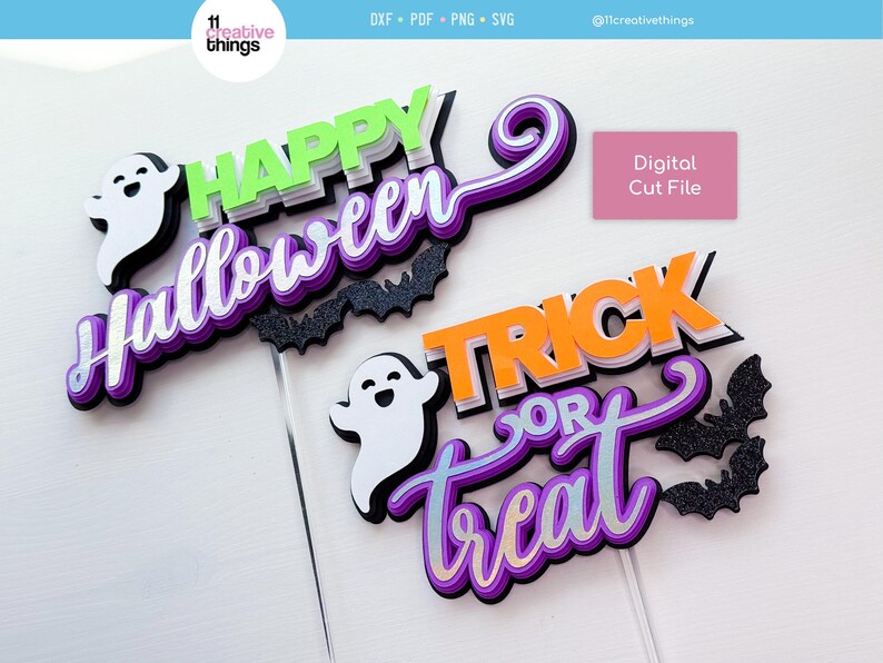 Happy Halloween und Süßes oder Saures Kuchen Topper SVG Vorlage (Digitaler Download) Bild 6