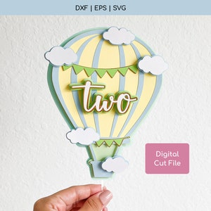 Heißluftballon-Kuchendeckel SVG-Schnittdatei - Heißluftballon SVG-Schichtballon SVG- enthält die Altersgruppen ein und zwei Jahre - Sofortdownload
