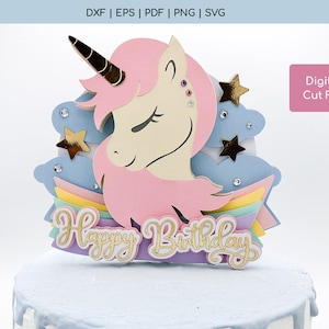 ユニコーン ケーキ トッパー SVG - ユニコーン SVG - ケーキ トッパー SVG - ユニコーン パーティー カット ファイル - デジタル ダウンロード
