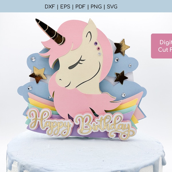 Unicorn Cake Topper SVG - Unicorn SVG - Cake Topper SVG - Unicorn Party Cut File - Digital Download