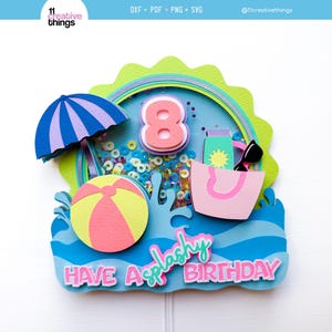 Summer Cake Topper SVG - Pool Party Shaker Cake Topper SVG - Beach Cake Topper SVG - Il comprend des chiffres de 0 à 9 couches - Téléchargement numérique