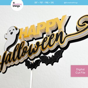 Happy Halloween und Süßes oder Saures Kuchen Topper SVG Vorlage (Digitaler Download) Bild 7