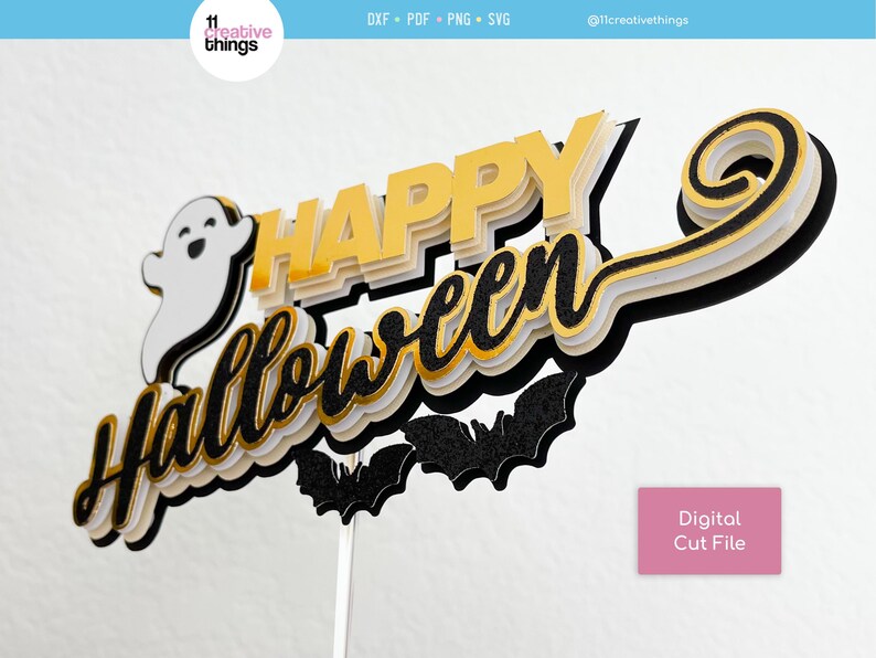 Happy Halloween und Süßes oder Saures Kuchen Topper SVG Vorlage (Digitaler Download) Bild 7
