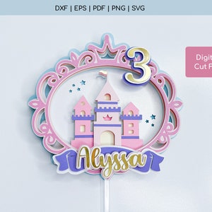 Prinsessenkasteel SVG - prinses taarttopper SVG - prinsessenkasteel sjabloonbestand - inclusief gelaagde cijfers van 0 tot 9 - digitale download