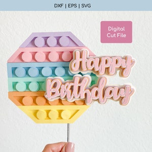 Hexagon Pop Fidget Cake Topper SVG: Födelsedagsfestdekor (digital nedladdning)