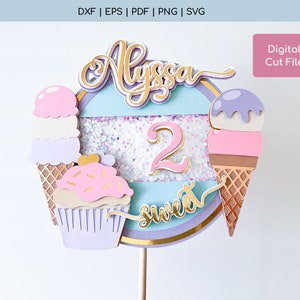 2 Süße Kuchen Topper SVG - Zwei süße Kuchen Topper Schnittdatei - Süß SVG - Eis SVG - Cupcake SVG - Sofortiger Download