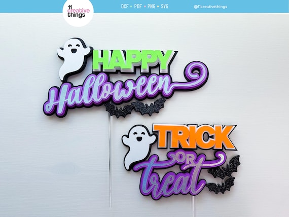 Happy Halloween and Trick or Treat Cake Topper SVG Template (Digital Download)