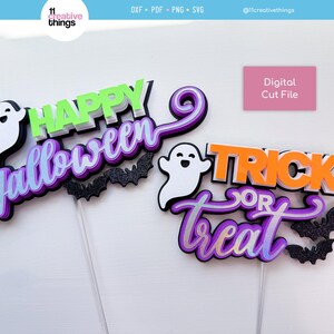 Happy Halloween und Süßes oder Saures Kuchen Topper SVG Vorlage (Digitaler Download) Bild 4