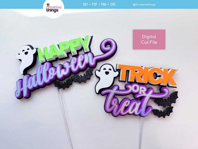 Happy Halloween und Süßes oder Saures Kuchen Topper SVG Vorlage (Digitaler Download) Bild 4