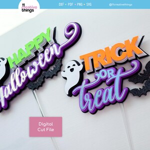 Happy Halloween und Süßes oder Saures Kuchen Topper SVG Vorlage (Digitaler Download) Bild 5
