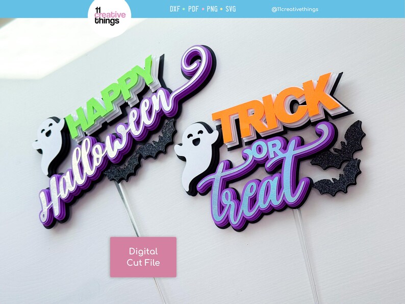 Happy Halloween und Süßes oder Saures Kuchen Topper SVG Vorlage (Digitaler Download) Bild 5