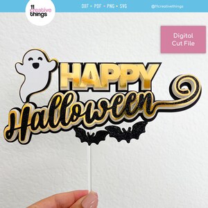Happy Halloween und Süßes oder Saures Kuchen Topper SVG Vorlage (Digitaler Download) Bild 8